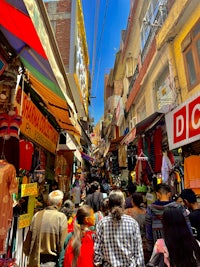 a crowded street in nepal