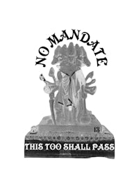 a black and white image of a statue with the words no mandate this too shall pass